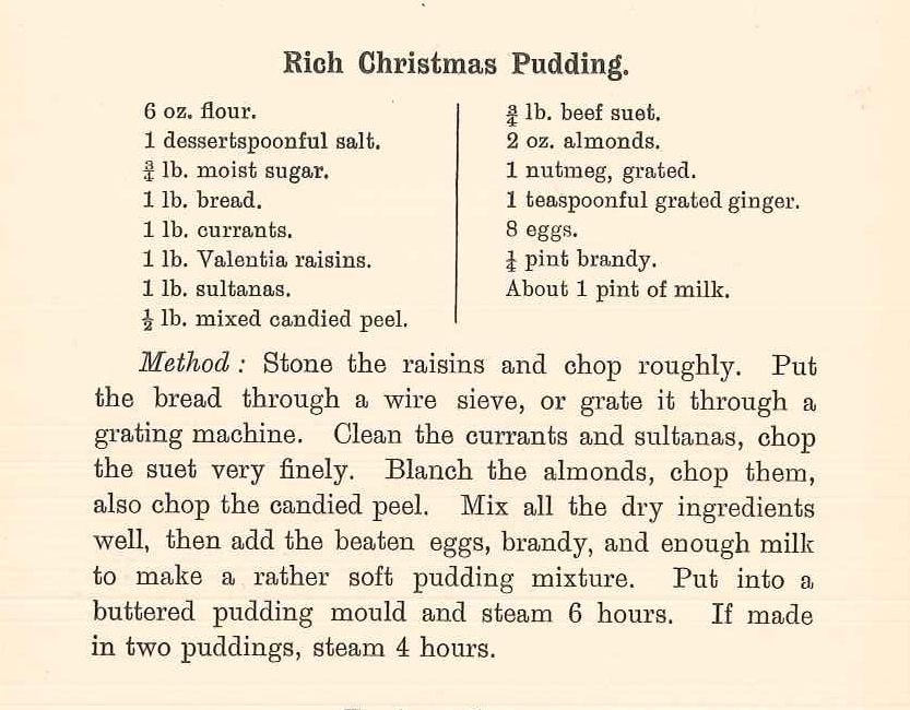 Christmas pudding recipe from Liverpool School of Cookery