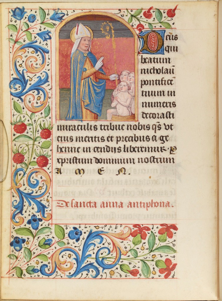 St Nicholas depicted in a medieval Book of Hours