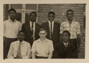 HAI/6/20: Hair (centre) and six history honours students at the University of Khartoum, April 1965