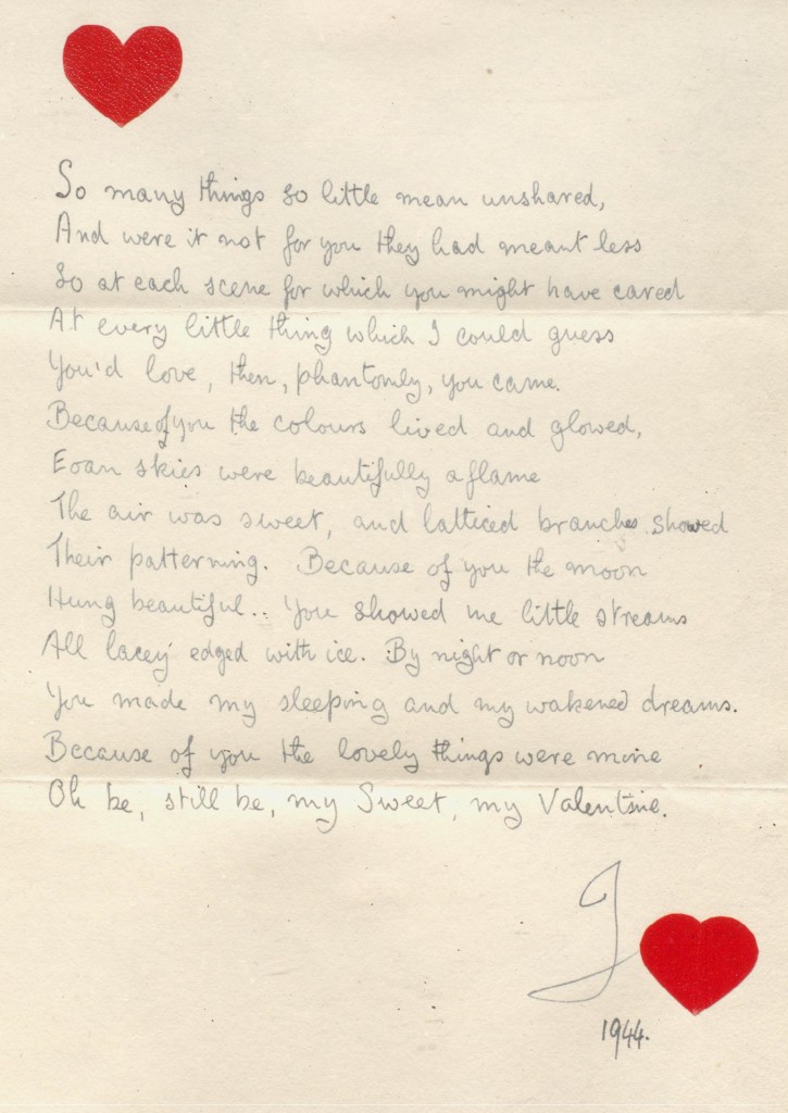 Wyndham 8/4/1: 1944 Valentine from Wyndham to Grace Wilson