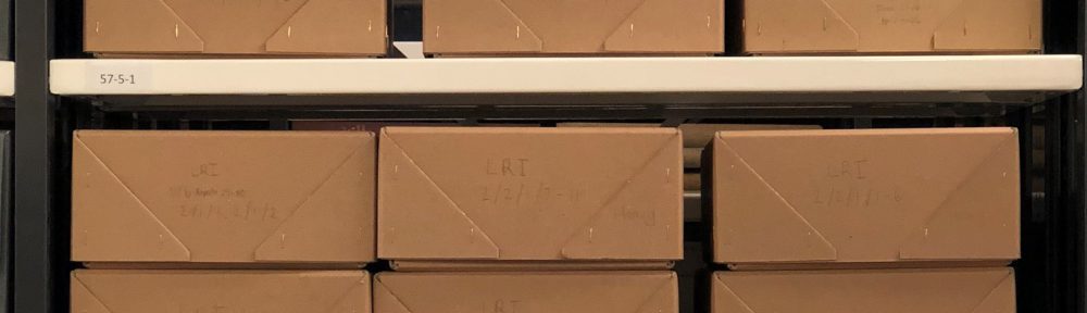 Photograph of archive boxes containing the LRI archive