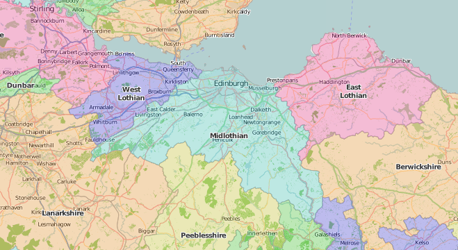 map of Edinburgh showing historic county area