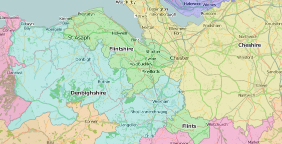 map of Flintshire showing historic county