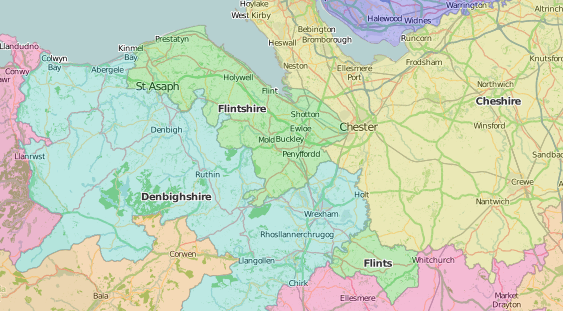 map of Flintshire showing historic county 