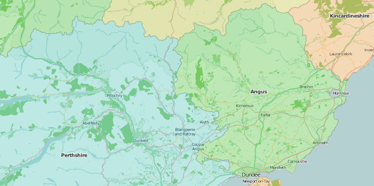 map of Forfarshire (now Angus) showing historic county area