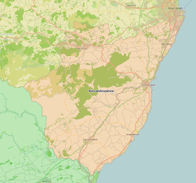 map of Kincardineshire showing historic county area