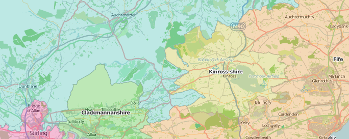 map of Kinross-shire showing historic county