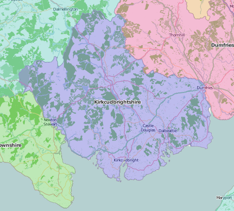 map of Kirkcudbrightshire showing historic county