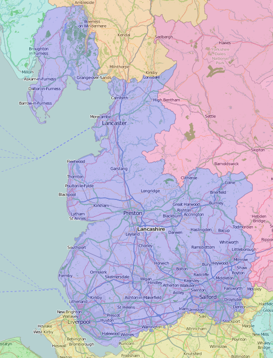 map of Lancashire showing historic boundaries