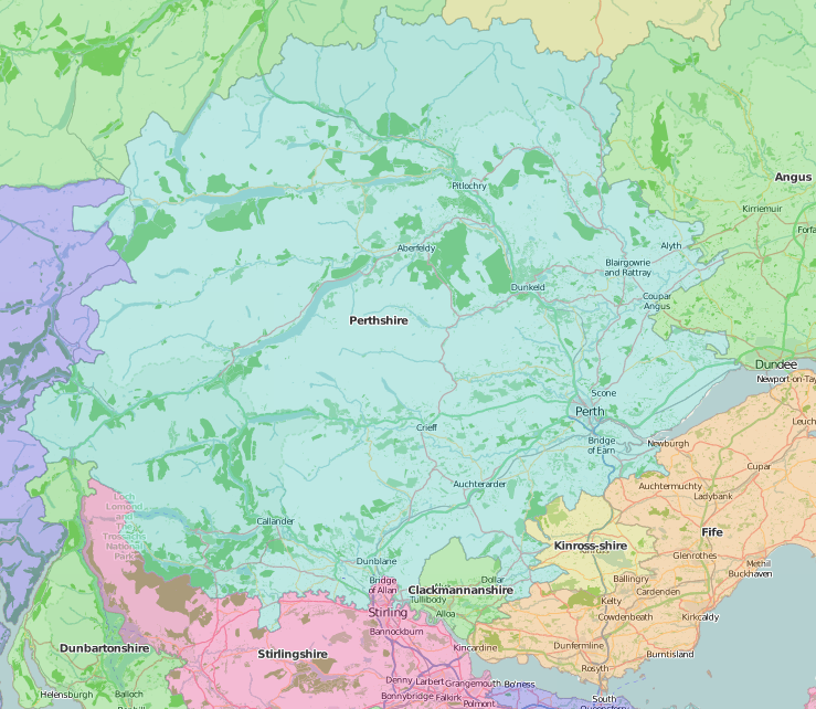 map of Perthshire showing historic area