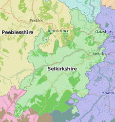 map of Selkirkshire showing historic county area