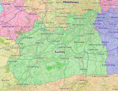 map of Surrey showing historic area