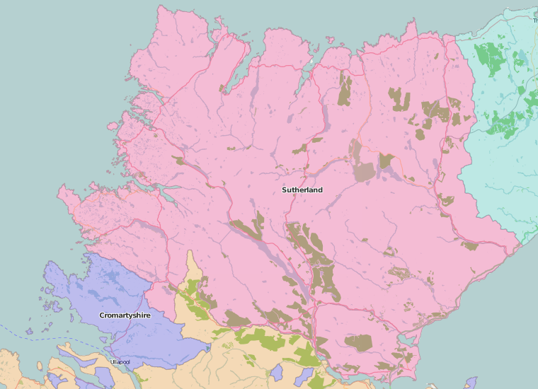 map of Sutherland showing historic county area