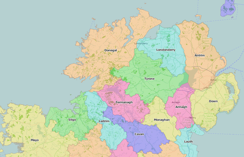 map of Ulster showing ancient province of Ireland