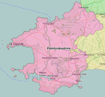 map of Pembrokeshire showing historic county area