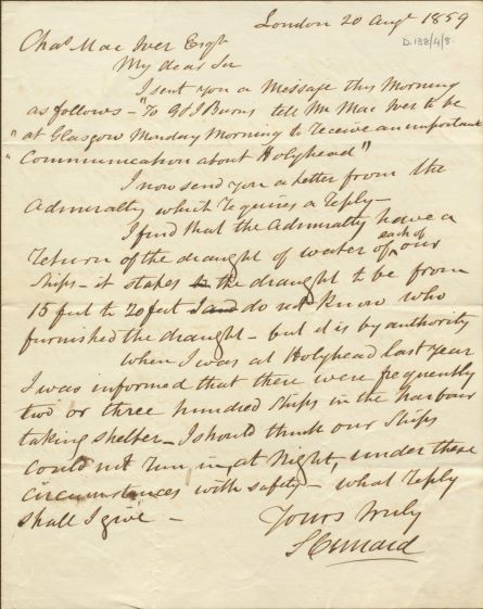 Letter sent to MacIver by Cunard
