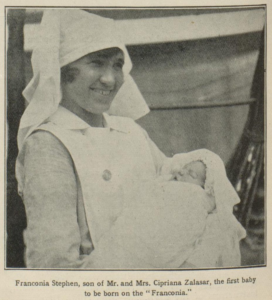 Cunard magazine photograph f baby born onboard Franconia