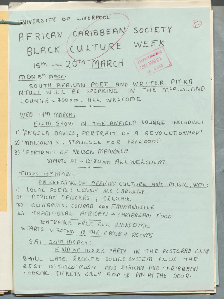 Flyer for Black Culture Week  1982