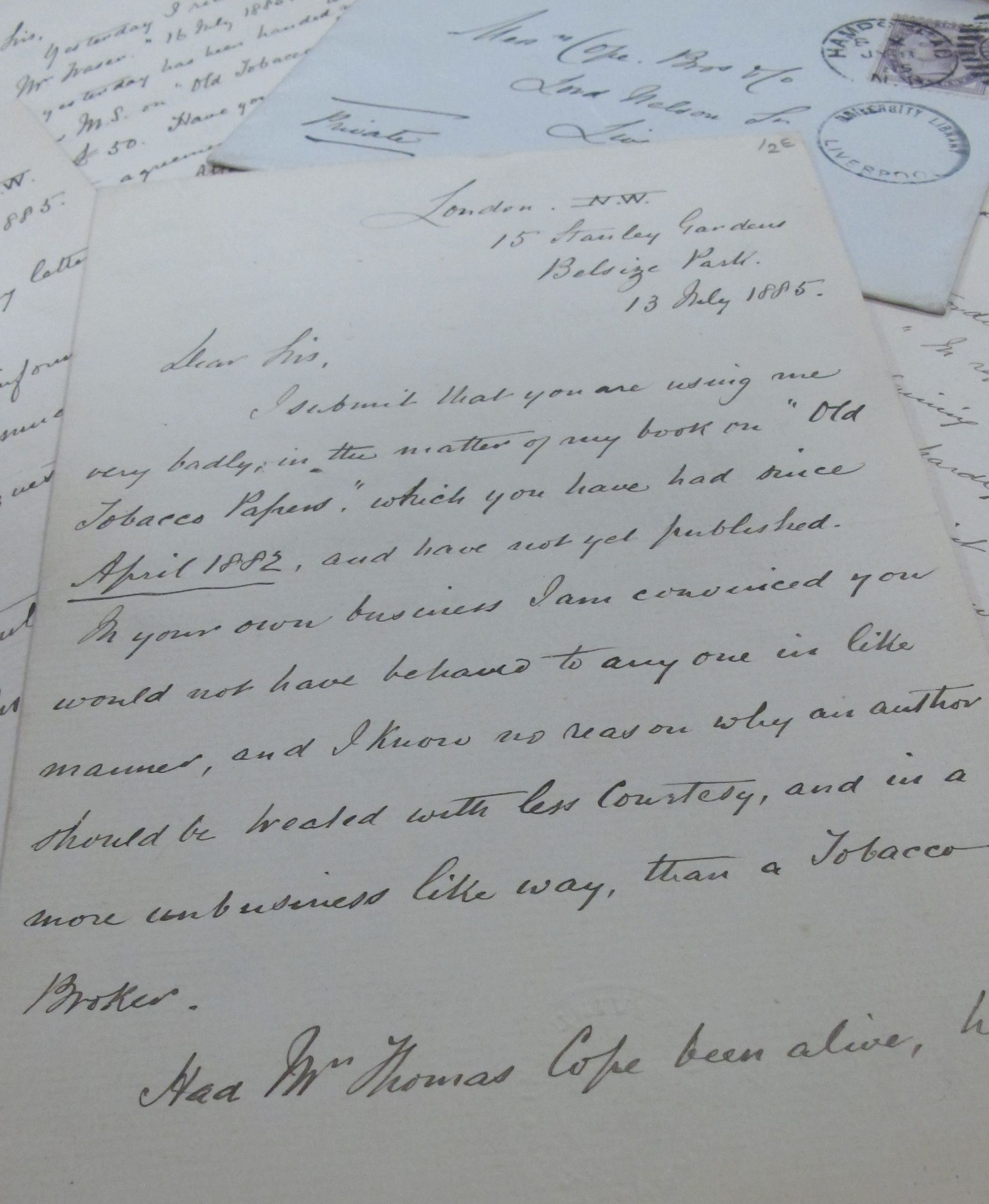 Image of handwritten letters from 1885.