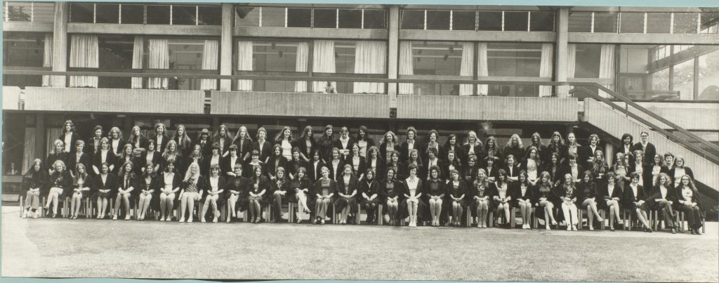 Black and white photograph showing students of Salisbury Hall in 1967