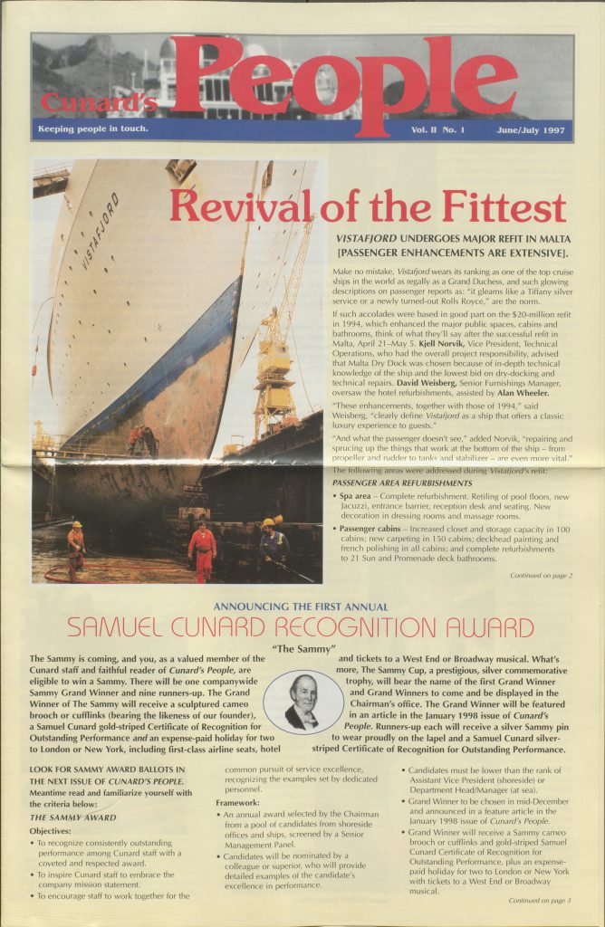 Cunard's People magazine front cover