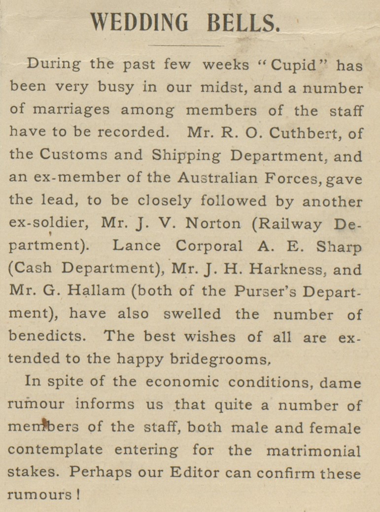 Cunard magazine staff wedding annoucements