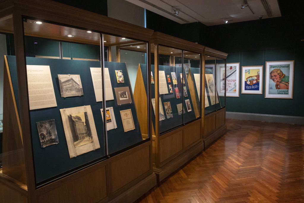 Photograph showing part of the gallery space used for the Travel in Style exhibition