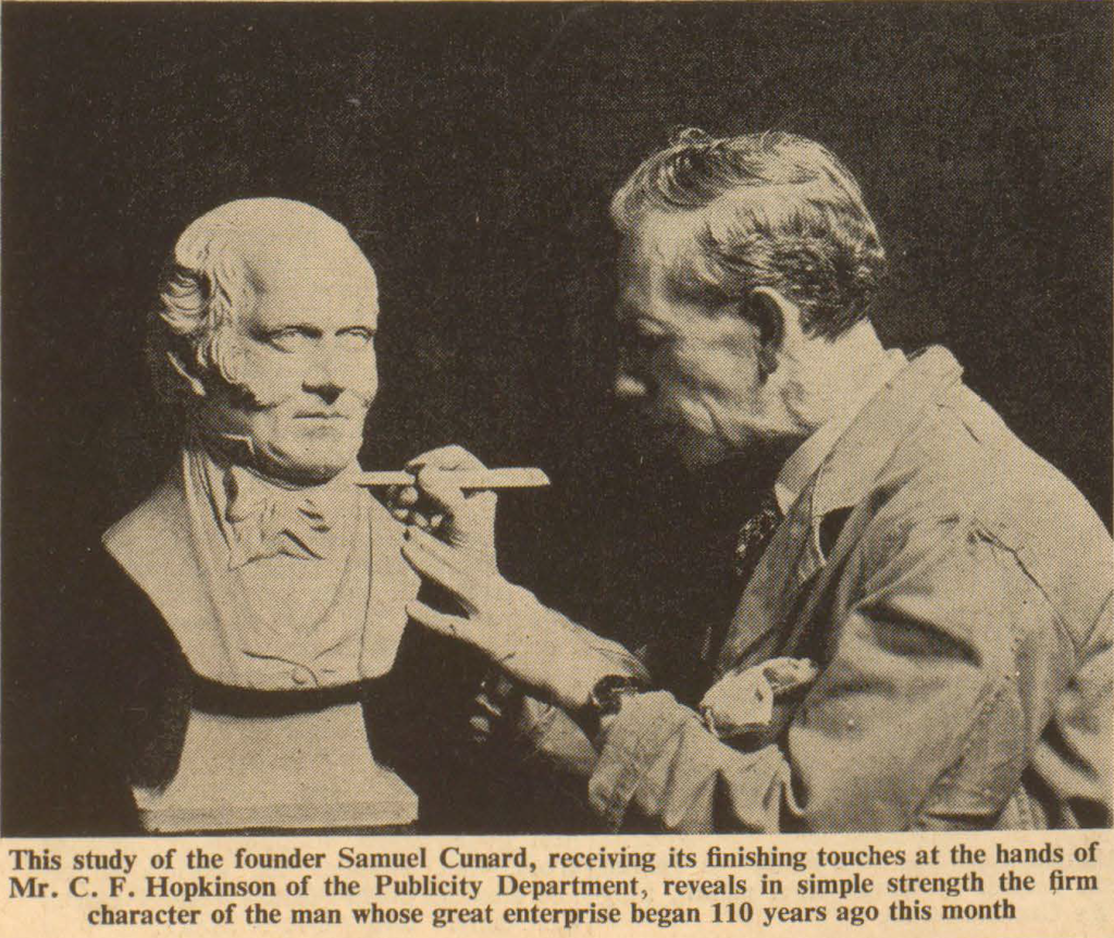 Image from 'Cunard News' showing Hopkinson at work on the Samuel Cunard portrait bust